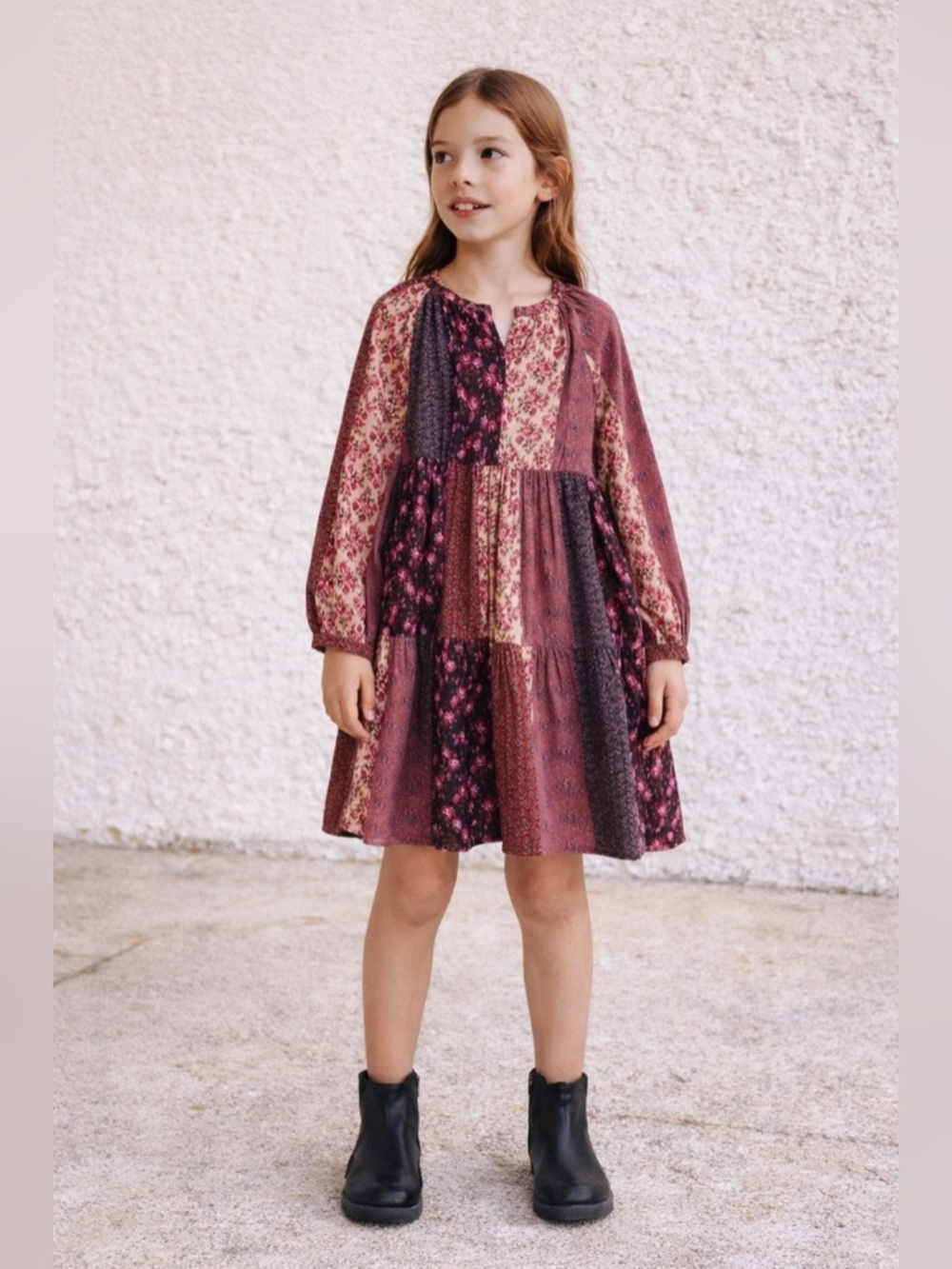 ZARA Kids Maroon Patchwork Dress NWT Size 12 - Picture 7 of 7